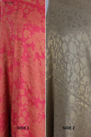 Reversible Kaani x Moonlight Merino Wool Shawl - Pink - Zooni | Kashmir Originals Reversible Kaani x Moonlight Merino Wool Shawl - Pink - Zooni | Kashmir Originals