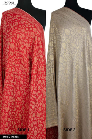 Reversible Kaani x Moonlight Merino Wool Shawl - Red - Zooni | Kashmir Originals Reversible Kaani x Moonlight Merino Wool Shawl - Red - Zooni | Kashmir Originals