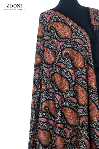 Special Edition: Superfine Merino Wool Embroidered Shawl - Black Paisleys - Zooni | Kashmir Originals Special Edition: Superfine Merino Wool Embroidered Shawl - Black Paisleys - Zooni | Kashmir Originals