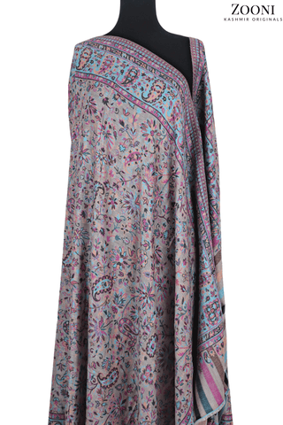 Superfine Pure Merino Kaani Jaamawar Shawl - Fountain Blue & Beige - Zooni | Kashmir Originals Superfine Pure Merino Kaani Jaamawar Shawl - Fountain Blue & Beige - Zooni | Kashmir Originals