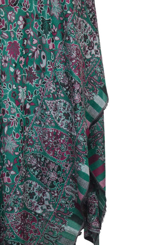 Superfine Pure Merino Kaani Jaamawar Shawl - Green - Zooni | Kashmir Originals Superfine Pure Merino Kaani Jaamawar Shawl - Green - Zooni | Kashmir Originals