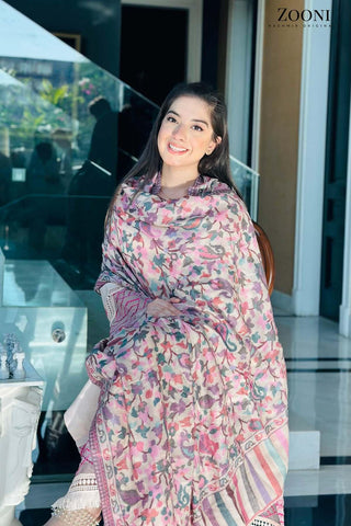 Superfine Pure Merino Kaani Jaamawar Shawl - Viola & Bouquet - Zooni | Kashmir Originals Superfine Pure Merino Kaani Jaamawar Shawl - Viola & Bouquet - Zooni | Kashmir Originals