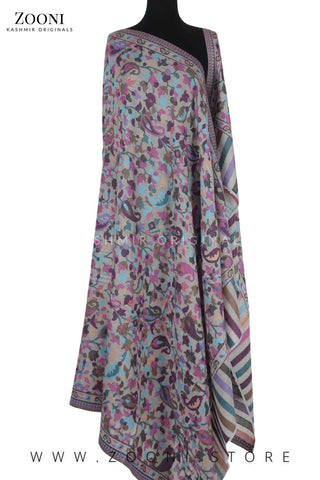 Superfine Pure Merino Kaani Jaamawar Shawl - Viola & Bouquet - Zooni | Kashmir Originals Superfine Pure Merino Kaani Jaamawar Shawl - Viola & Bouquet - Zooni | Kashmir Originals