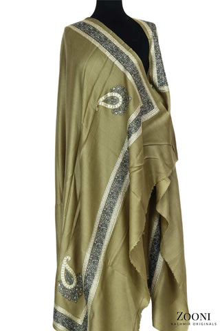 Zarri Tilla Doar Embroidered Merino Wool Shawl - Shadow - Zooni | Kashmir Originals Zarri Tilla Doar Embroidered Merino Wool Shawl - Shadow - Zooni | Kashmir Originals