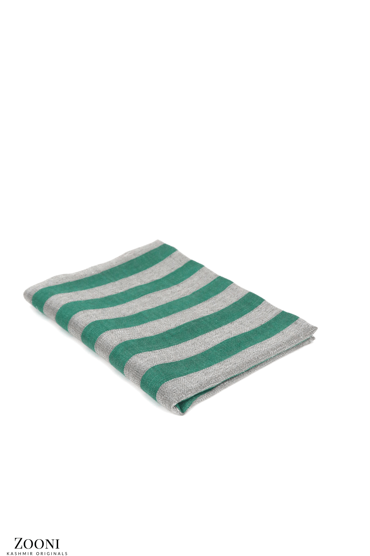 Cashmere Striped Lurex Stole - Viridian Green and Silver - Zooni | Kashmir Originals