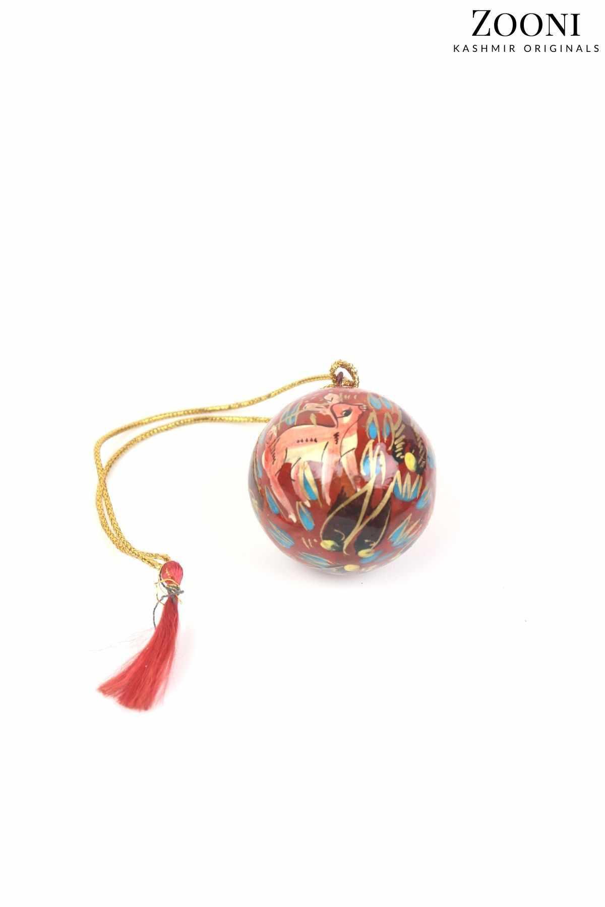 Handmade Papier Mache Festive Decorative Hanging Ball - Baby Deer Red (Small) - Zooni | Kashmir Originals