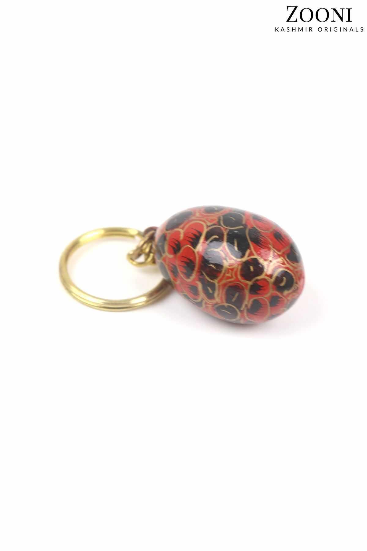 Handmade Papier Mache Keychain - Red and Gold - Zooni | Kashmir Originals