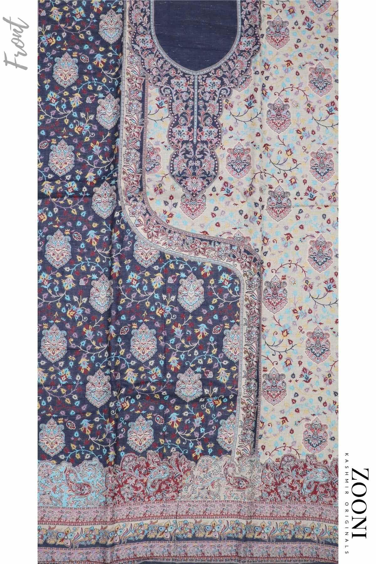 Limited Edition 3 Piece Woollen Blend Kaani Weave Unstitched Winter Suit - Charade - Zooni | Kashmir Originals