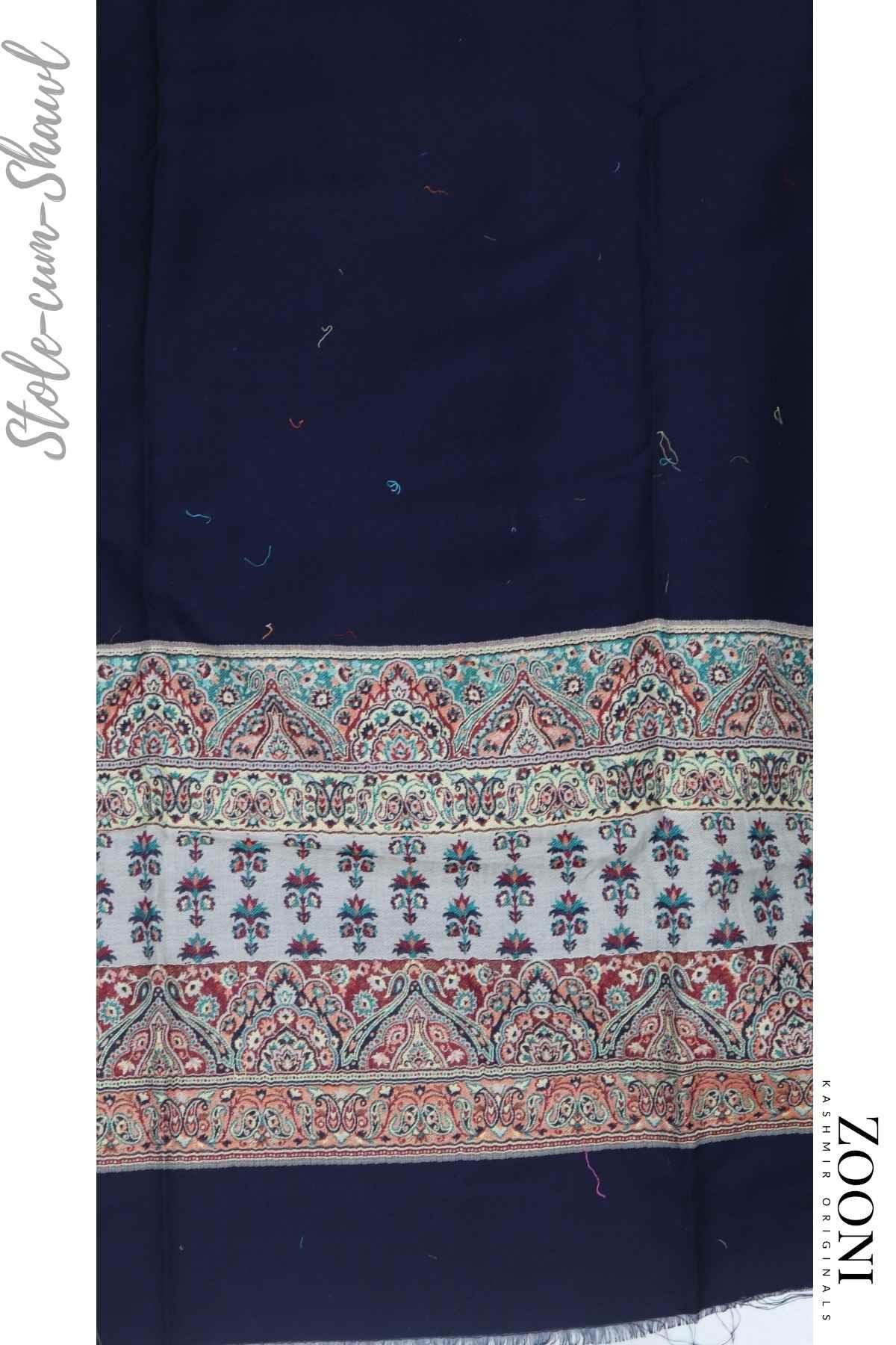 Limited Edition 3 Piece Woollen Blend Kaani Weave Unstitched Winter Suit - Deep Blue - Zooni | Kashmir Originals