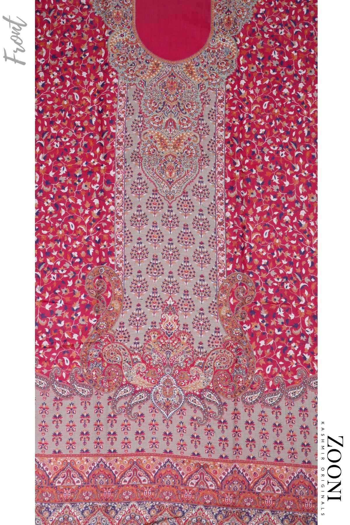 Limited Edition 3 Piece Woollen Blend Kaani Weave Unstitched Winter Suit - Pink - Zooni | Kashmir Originals
