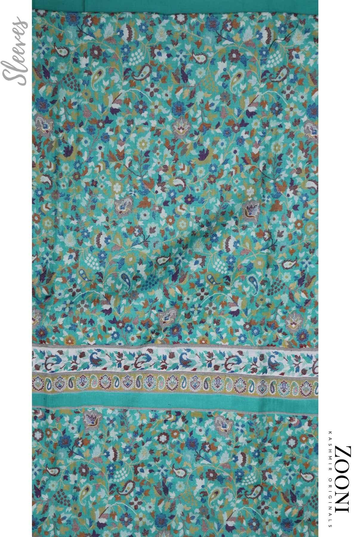 Limited Edition 3 Piece Woollen Blend Kaani Weave Unstitched Winter Suit - Sea Green - Zooni | Kashmir Originals