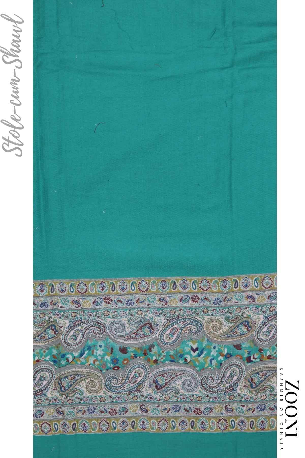Limited Edition 3 Piece Woollen Blend Kaani Weave Unstitched Winter Suit - Sea Green - Zooni | Kashmir Originals