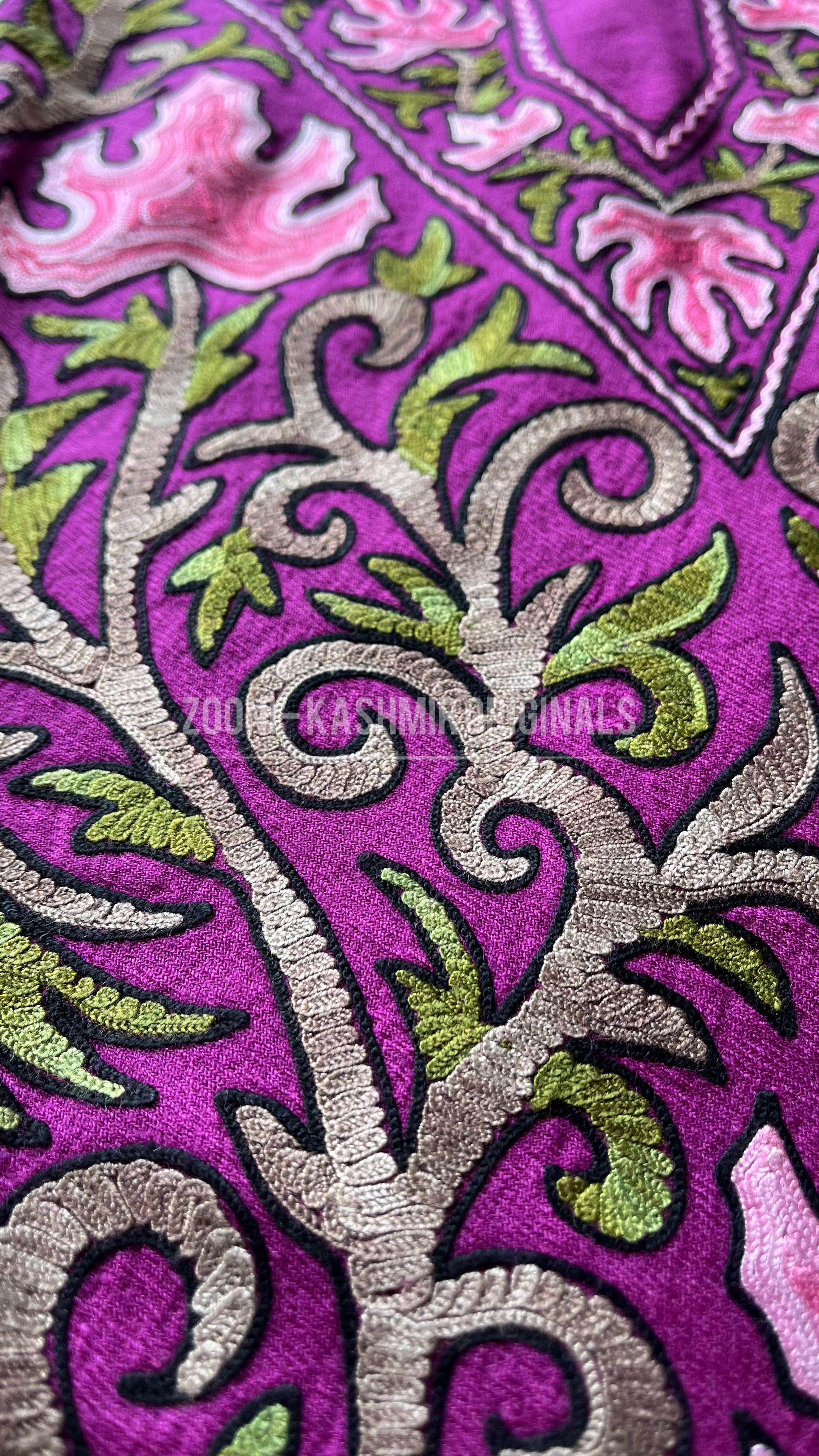 Limited Edition: Luxury 3 Piece Embroidered Kashmiri Unstitched Winter Suit - Magenta - Zooni | Kashmir Originals