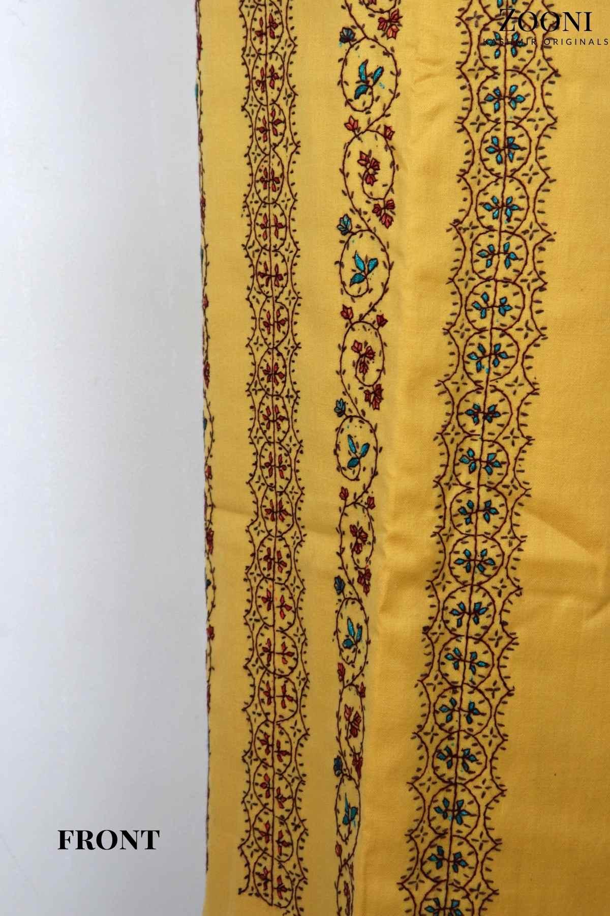 Limited Edition: Luxury 3 Piece Hand Embroidered Kashmiri Unstitched Winter Suit - Old Gold Yellow - Zooni | Kashmir Originals
