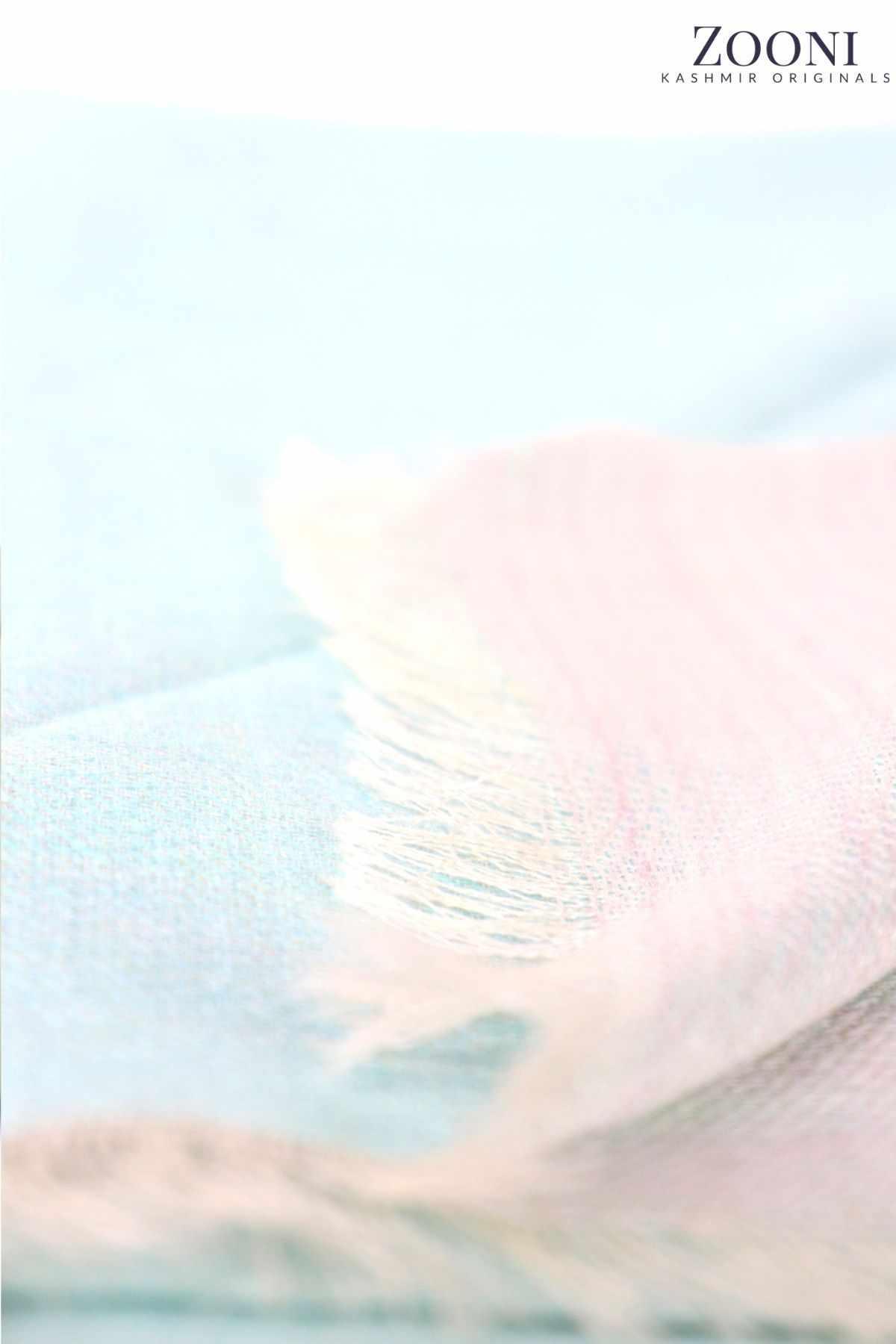 Reversible Cross Pashmina Stole - Mint Tulip and Quill Gray - Zooni | Kashmir Originals