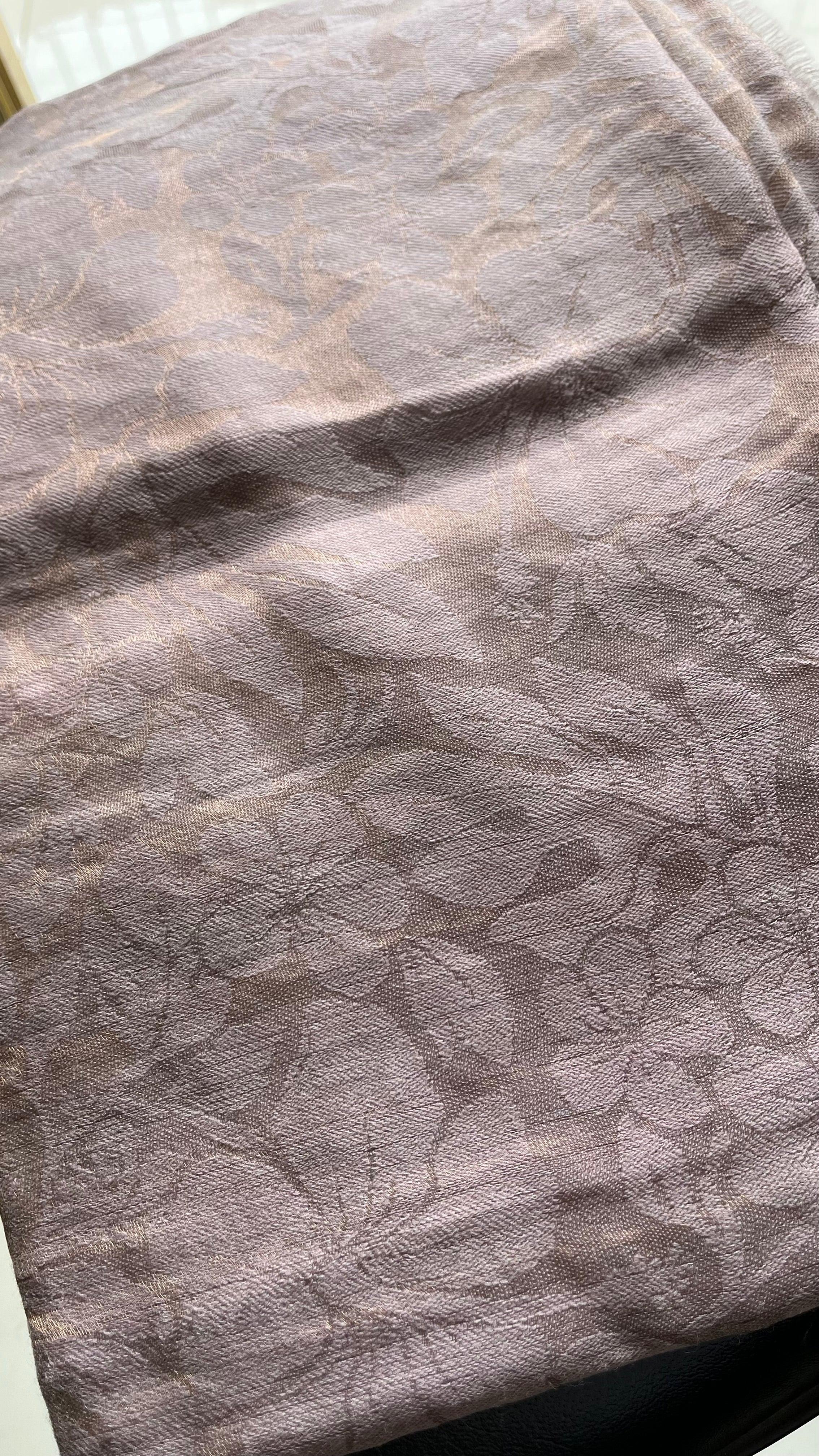 Superfine Cashmere Self Jacquard Moonlight Shimmer Shawl - Oriental Pink - Zooni | Kashmir Originals