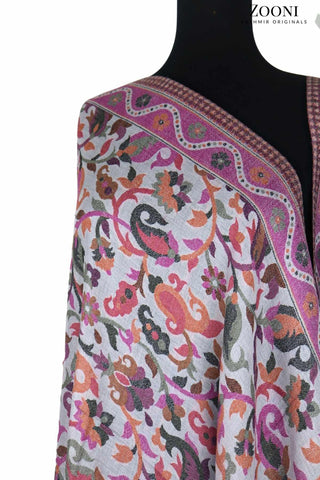 Superfine Pure Merino Kaani Jaamawar Shawl - Cannon Pink Waves - Zooni | Kashmir Originals Superfine Pure Merino Kaani Jaamawar Shawl - Cannon Pink Waves - Zooni | Kashmir Originals