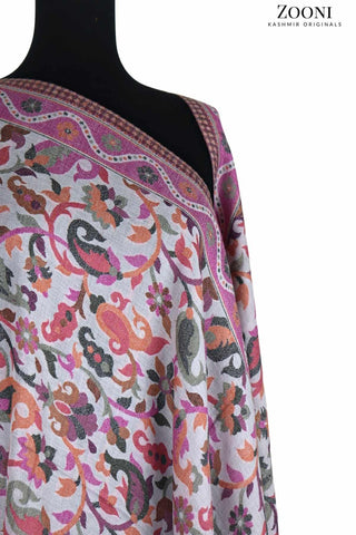 Superfine Pure Merino Kaani Jaamawar Shawl - Cannon Pink Waves - Zooni | Kashmir Originals Superfine Pure Merino Kaani Jaamawar Shawl - Cannon Pink Waves - Zooni | Kashmir Originals