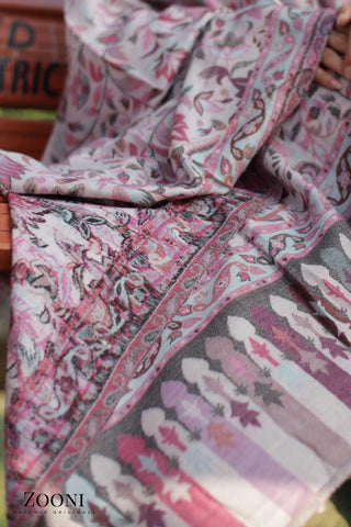 Superfine Pure Merino Kaani Jaamawar Shawl - Kashmiri Floral - Zooni | Kashmir Originals Superfine Pure Merino Kaani Jaamawar Shawl - Kashmiri Floral - Zooni | Kashmir Originals
