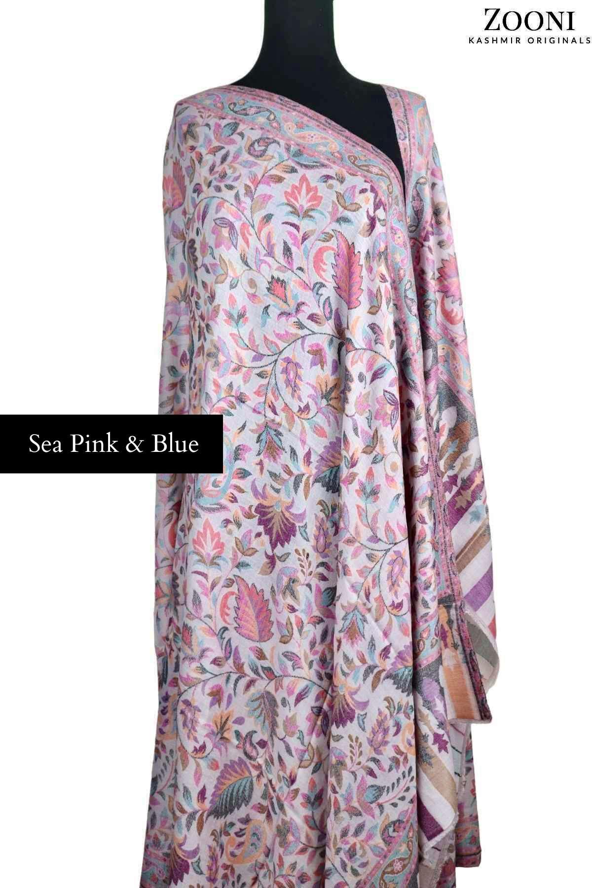 Superfine Pure Merino Kaani Jaamawar Shawl - Kashmiri Floral - Zooni | Kashmir Originals