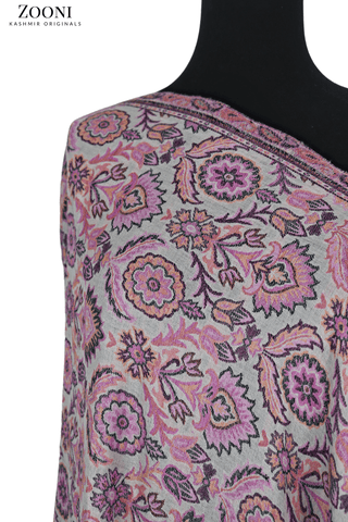 Superfine Pure Merino Kaani Jaamawar Shawl - Pink Swan - Zooni | Kashmir Originals Superfine Pure Merino Kaani Jaamawar Shawl - Pink Swan - Zooni | Kashmir Originals