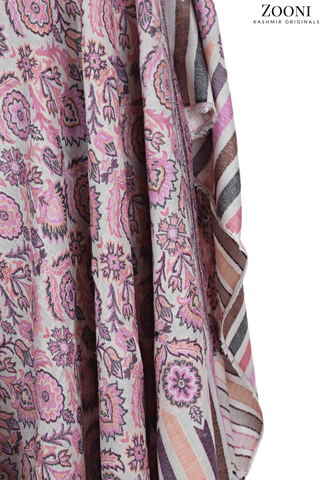 Superfine Pure Merino Kaani Jaamawar Shawl - Pink Swan - Zooni | Kashmir Originals Superfine Pure Merino Kaani Jaamawar Shawl - Pink Swan - Zooni | Kashmir Originals