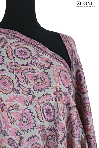 Superfine Pure Merino Kaani Jaamawar Shawl - Pink Swan - Zooni | Kashmir Originals Superfine Pure Merino Kaani Jaamawar Shawl - Pink Swan - Zooni | Kashmir Originals