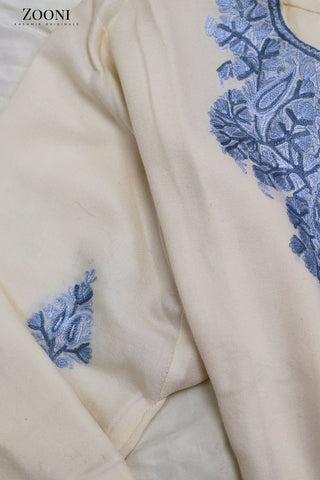 Pure Wool Hand Embroidered Kashmiri Pheran/Feran: Aari (Stitched) Off White