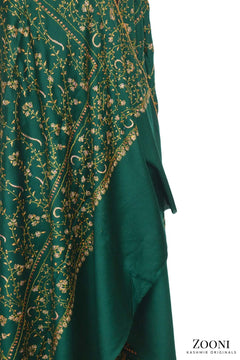 Hand Embroidered Kashmiri Jaali Shawl - Emerald Green - Zooni | Kashmir Originals