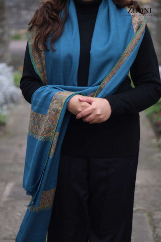 Hand Embroidered Doar Dar Embroidery Shawl - Blue