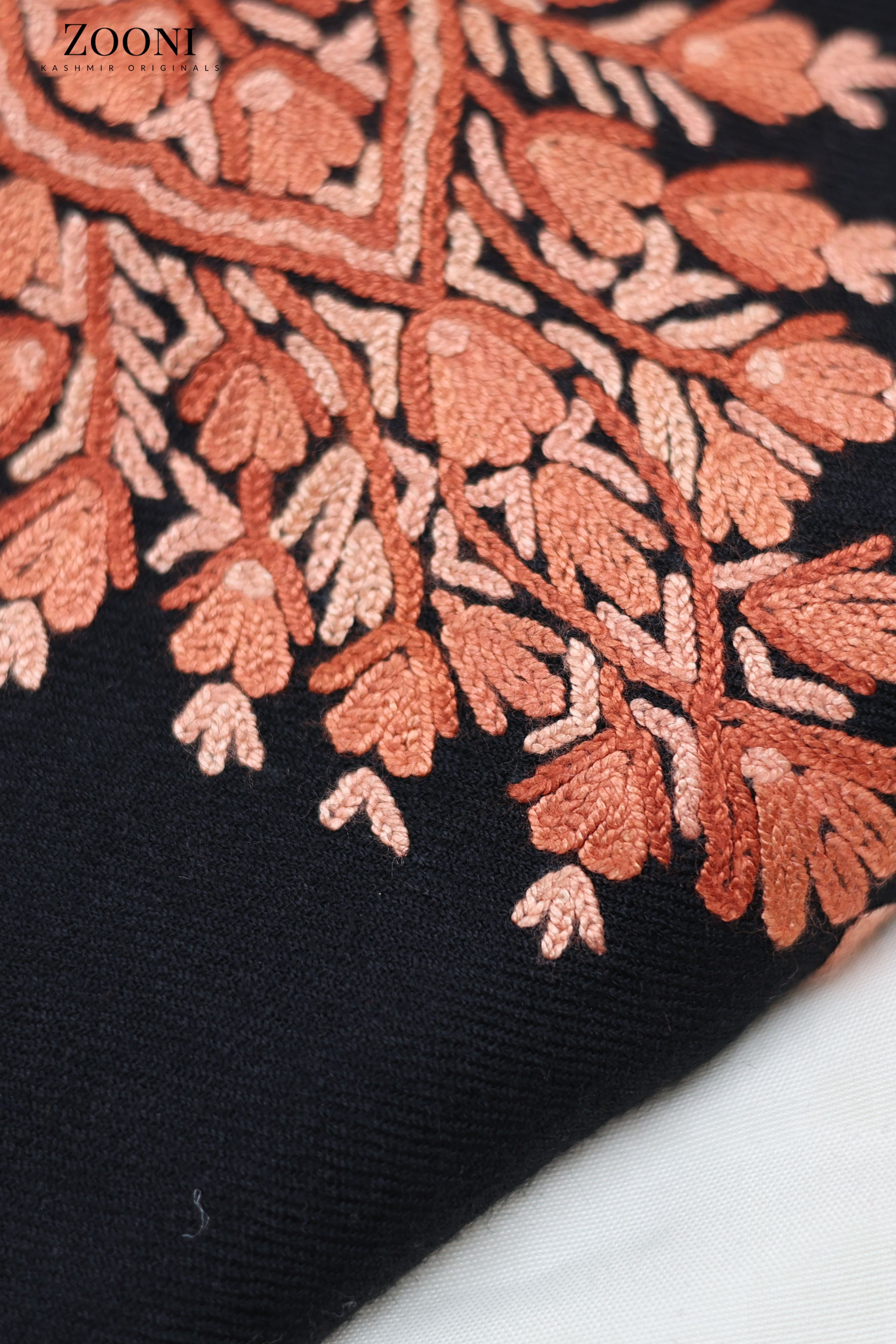 Pure Wool Hand Embroidered Kashmiri Pheran/Feran: Aari (Stitched) Black