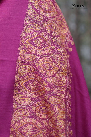 Hand Embroidered Kalam Doar Embroidery Shawl - Magenta Pink