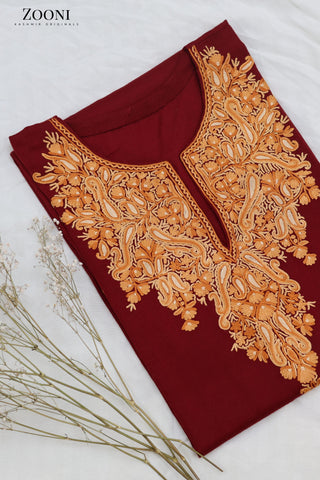 Pure Wool Hand Embroidered Kashmiri Pheran/Feran: Aari (Stitched) Maroon
