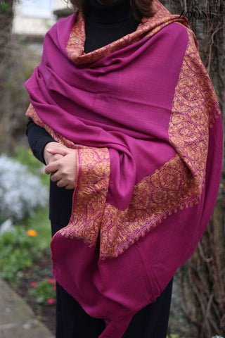 Hand Embroidered Kalam Doar Embroidery Shawl - Magenta Pink