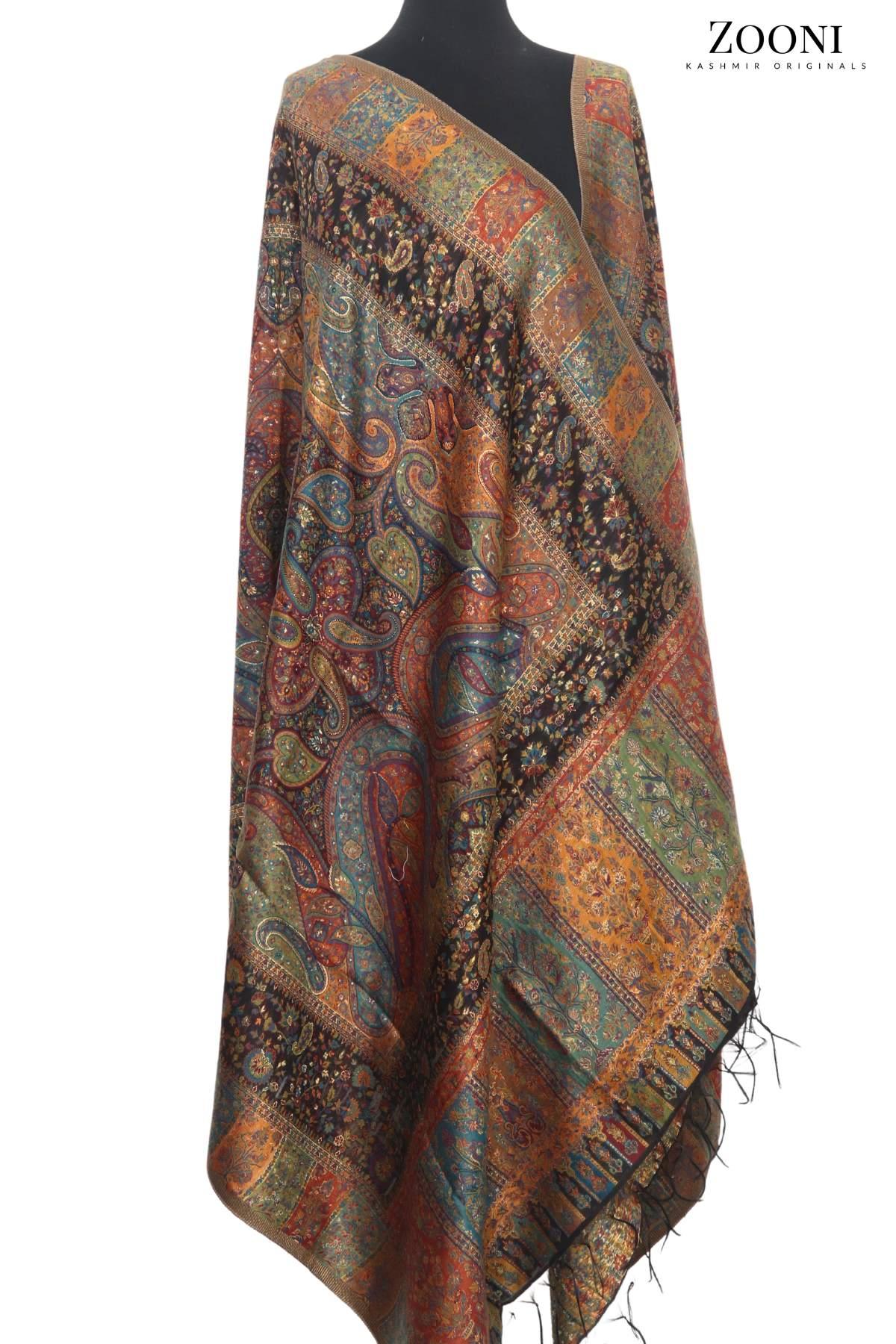 Superfine Kaani Jaamawar Silk Summer Shawl - Zooni | Kashmir Originals