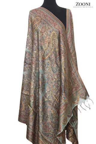 Superfine Kaani Jaamawar Silk Summer Shawl - Zooni | Kashmir Originals