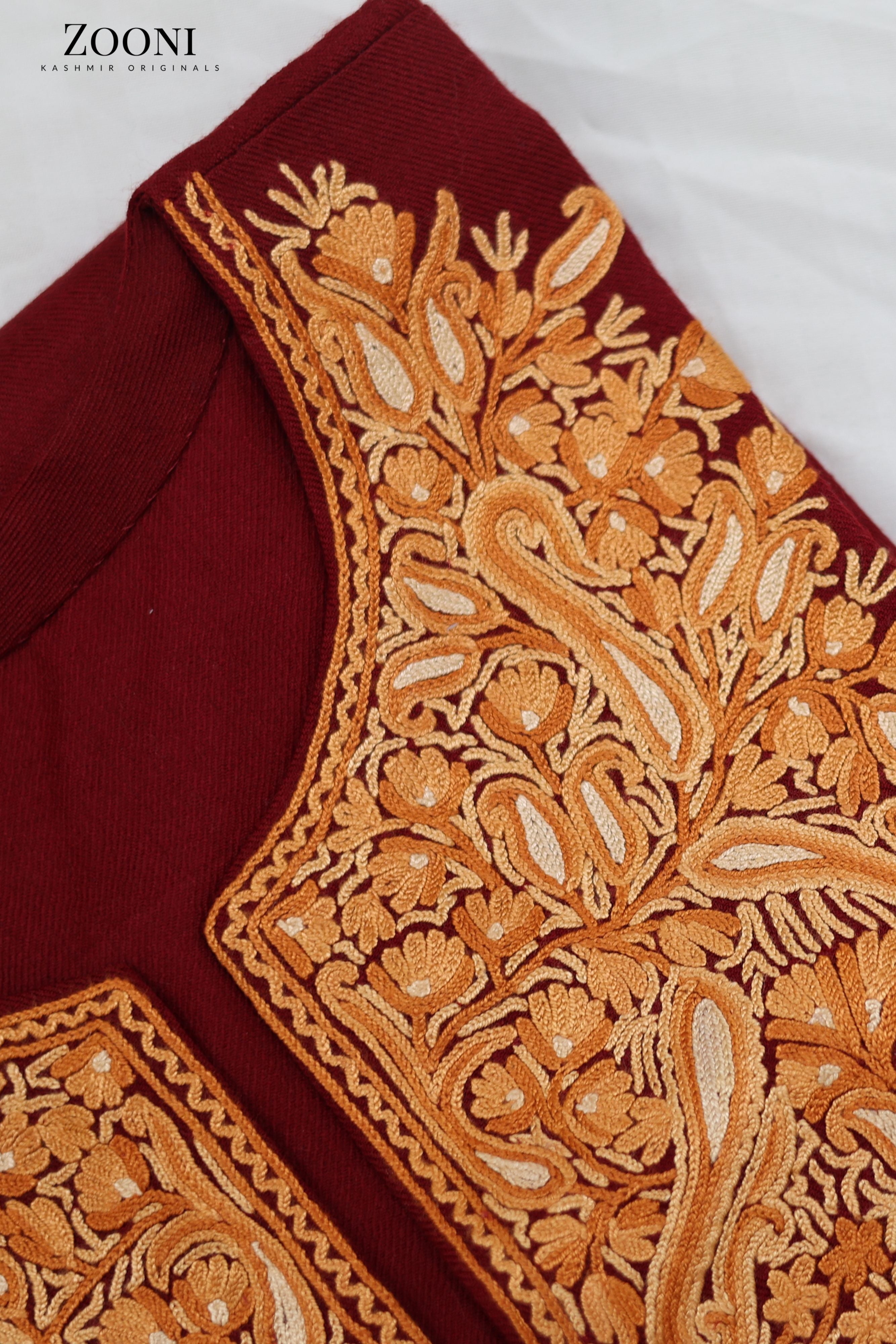 Pure Wool Hand Embroidered Kashmiri Pheran/Feran: Aari (Stitched) Maroon