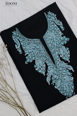 Pure Wool Hand Embroidered Kashmiri Pheran/Feran: Aari (Stitched) Black