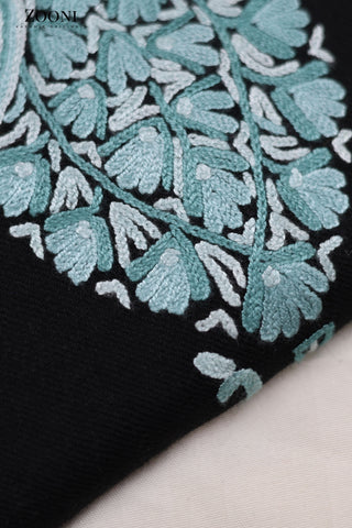 Pure Wool Hand Embroidered Kashmiri Pheran/Feran: Aari (Stitched) Black