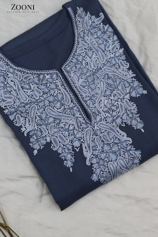 Pure Wool Hand Embroidered Kashmiri Pheran/Feran: Aari (Stitched) - Grey