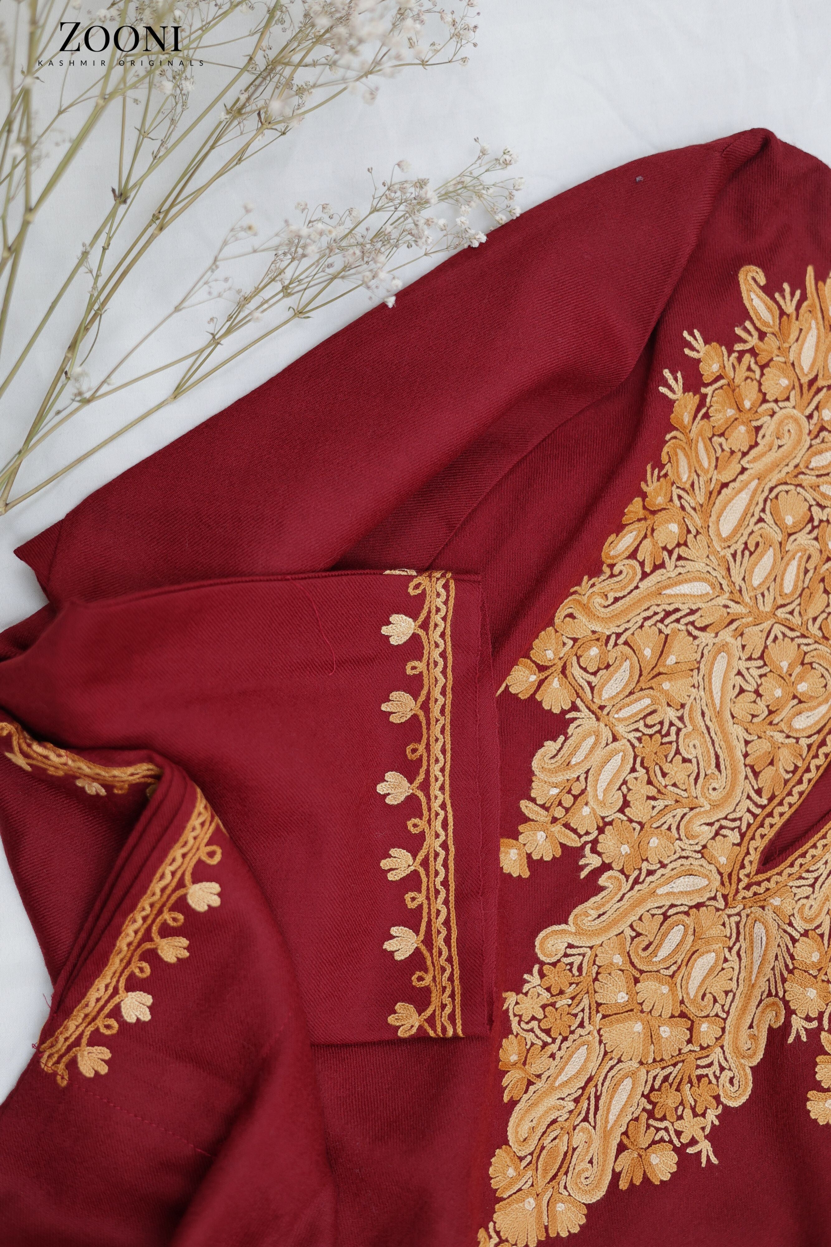 Pure Wool Hand Embroidered Kashmiri Pheran/Feran: Aari (Stitched) Maroon