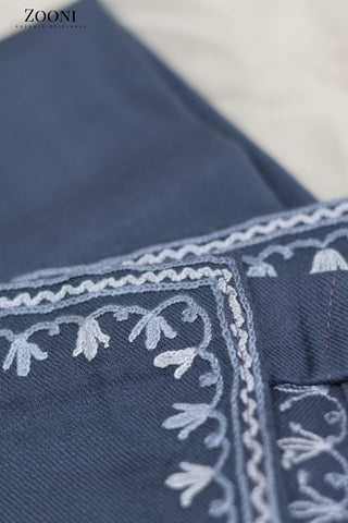 Pure Wool Hand Embroidered Kashmiri Pheran/Feran: Aari (Stitched) - Grey