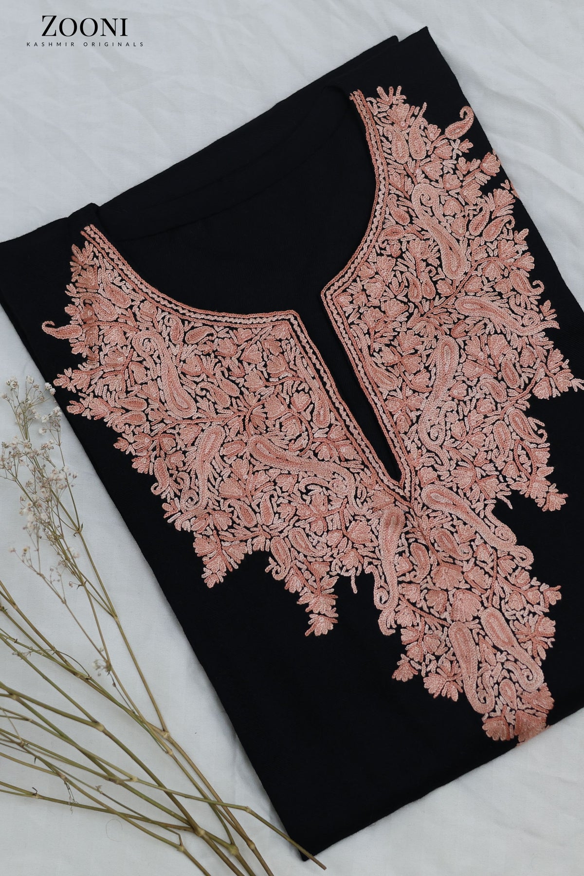 Pure Wool Hand Embroidered Kashmiri Pheran/Feran: Aari (Stitched) Black