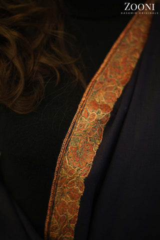 Hand Embroidered Neem Doar Embroidery Shawl - Navy Blue