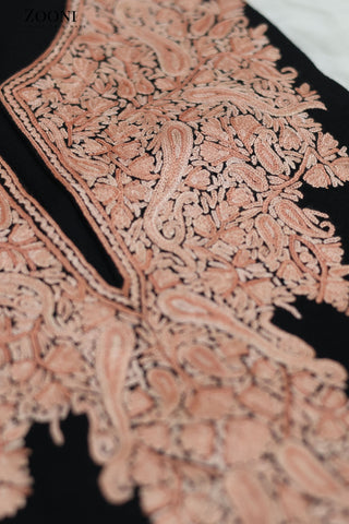 Pure Wool Hand Embroidered Kashmiri Pheran/Feran: Aari (Stitched) Black