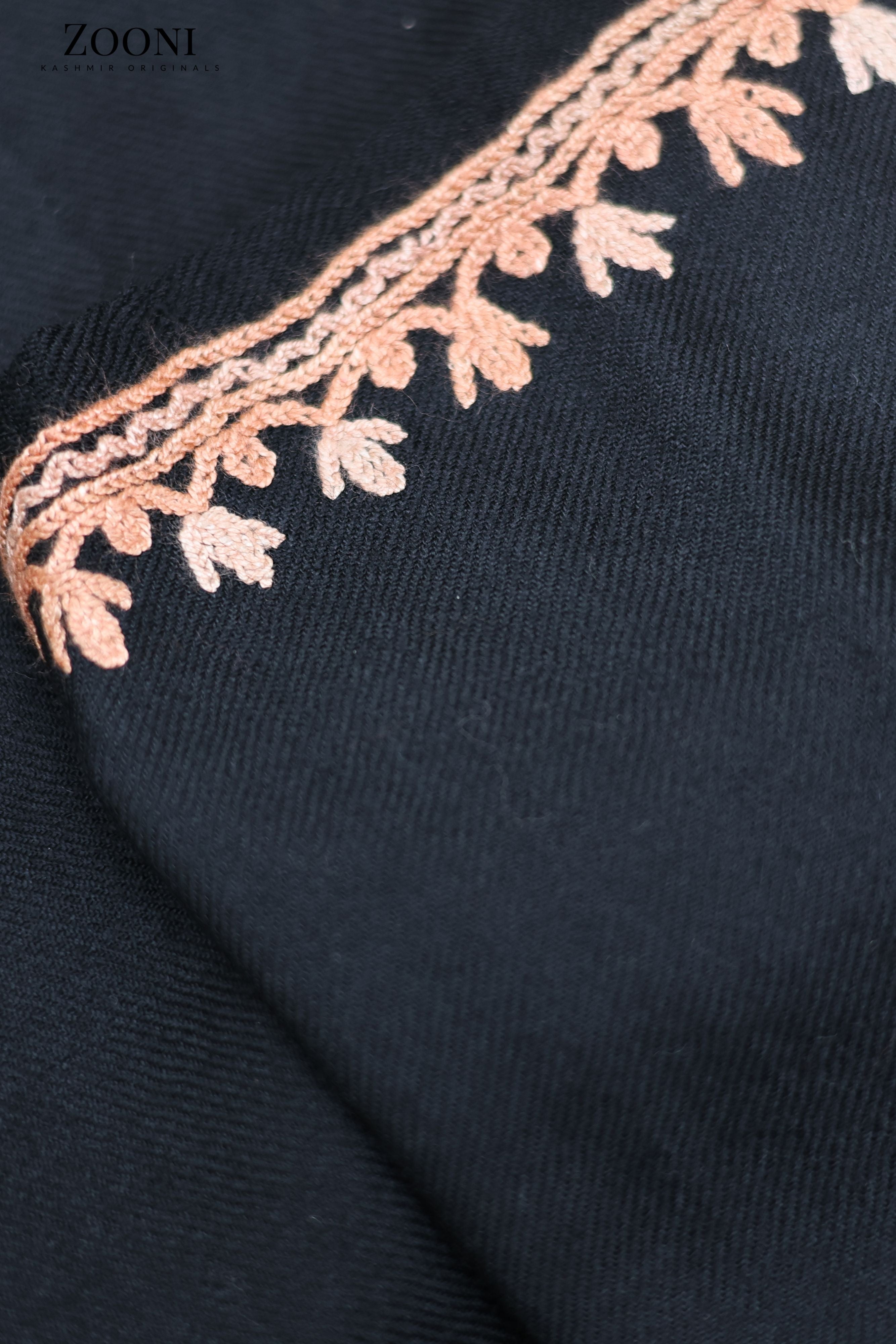 Pure Wool Hand Embroidered Kashmiri Pheran/Feran: Aari (Stitched) Black