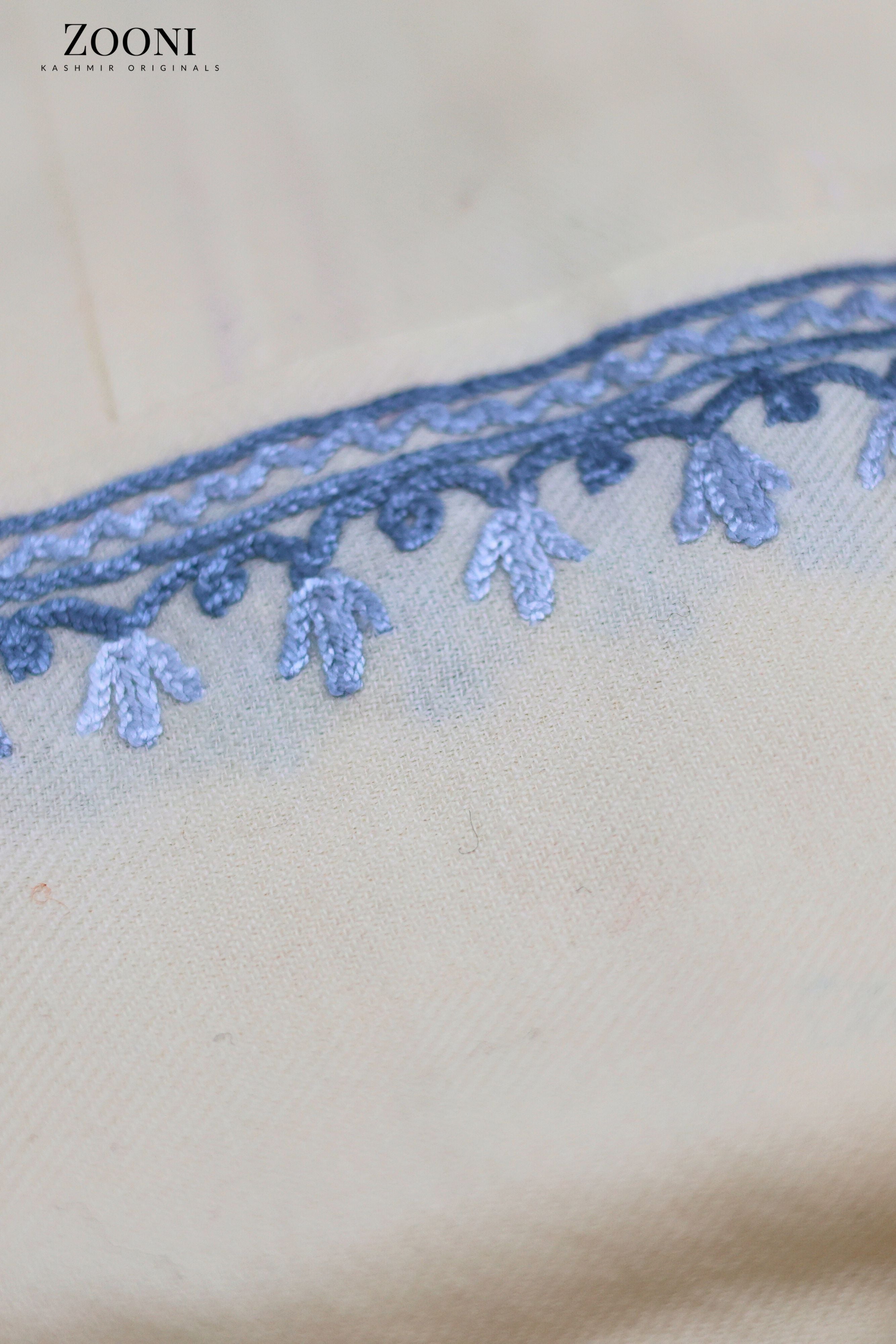 Pure Wool Hand Embroidered Kashmiri Pheran/Feran: Aari (Stitched) Off White