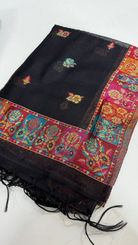 Summer: Soft 3 Piece Woven Kaani Silk Unstitched - Black