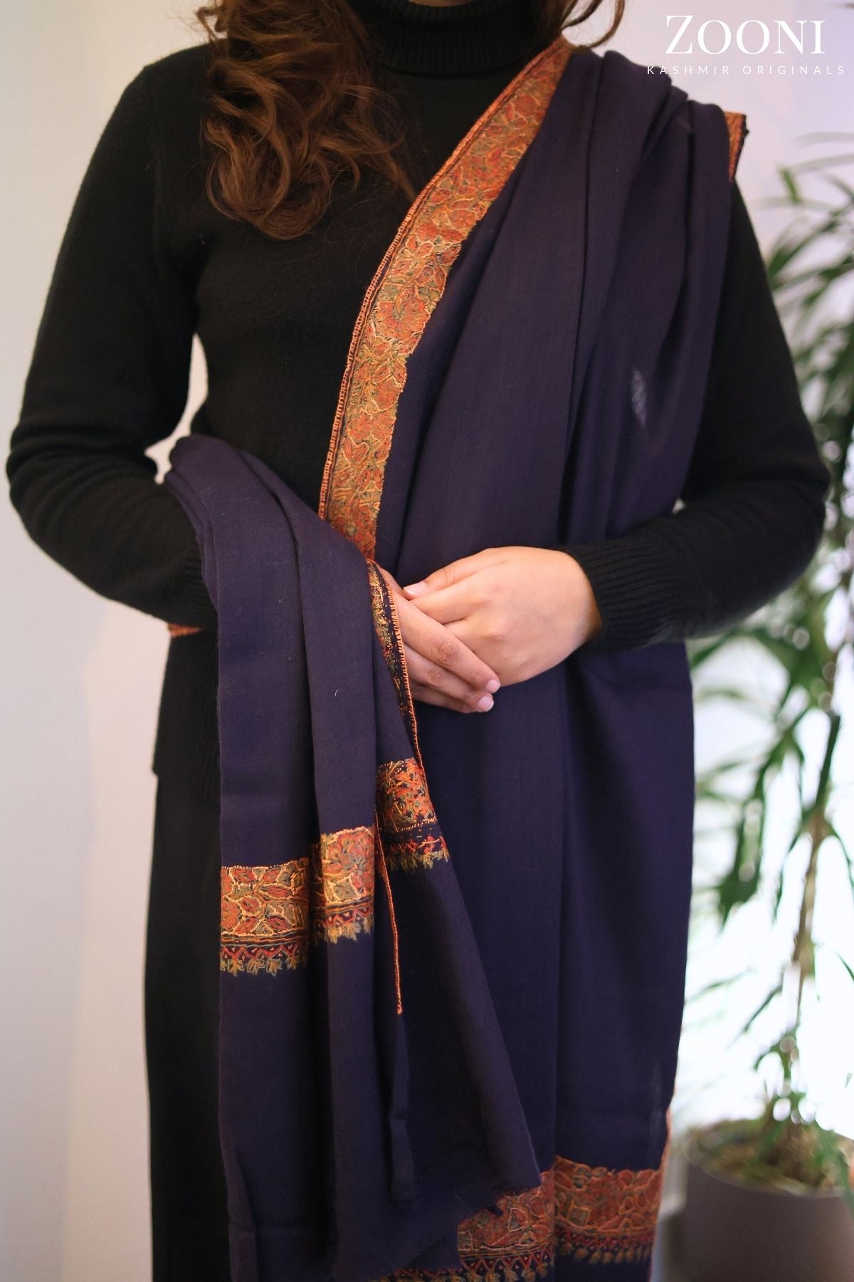 Hand Embroidered Neem Doar Embroidery Shawl - Navy Blue