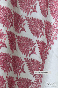 CLEARANCE: Superfine Merino Wool Jaal Embroidered Shawl - Turkish Rose and Brown - Zooni | Kashmir Originals